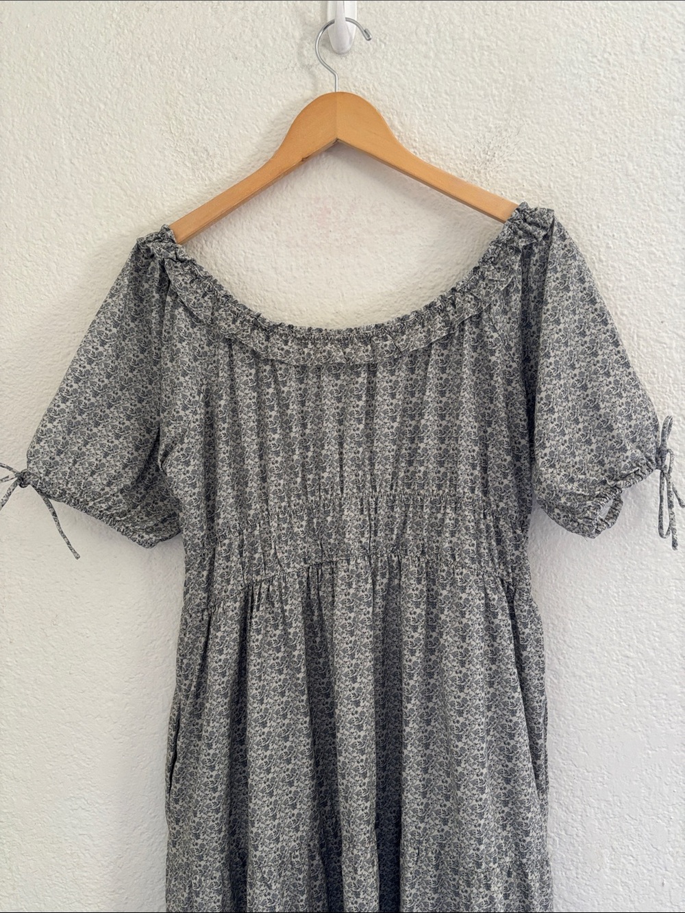 Neuflora 100% Cotton Tiered Ruffle Neck Floral Midi Dress Large Prairie Boho - Picture 6 of 8